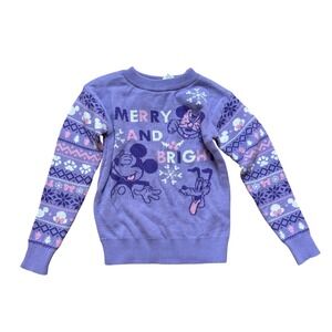 Disney Holiday Sweater Kids Purple Excellent Mickey Minnie Pluto SIZE XS (4-5)